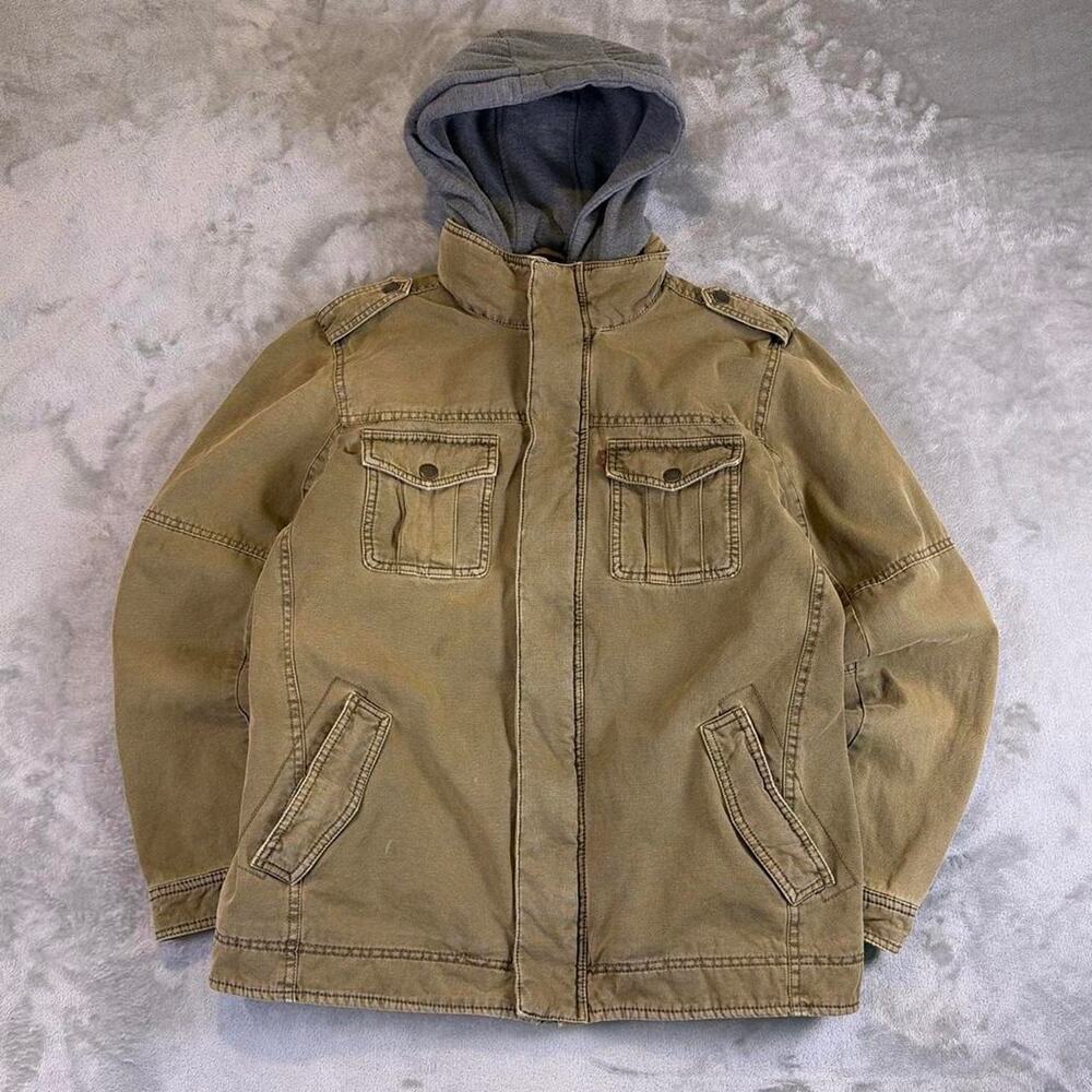 Levi’s Sherpa Lined Hooded Jacket Kids XL Brown Full Zip Military Style